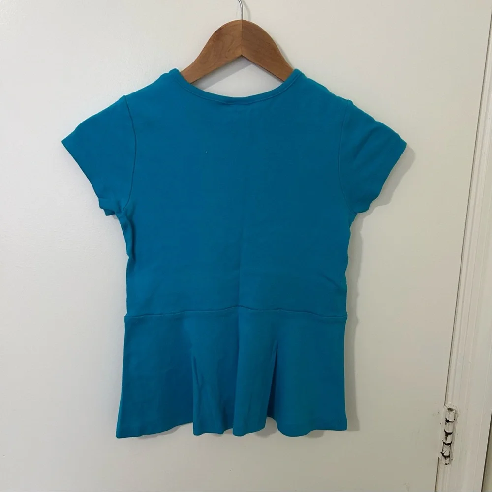 Girls Teal Blue Soft Cotton Jersey Cap Sleeve Crew Tee - Picture 3 of 3